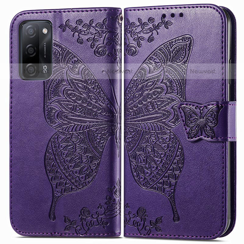 Leather Case Stands Butterfly Flip Cover Holder for Oppo A55 5G Purple