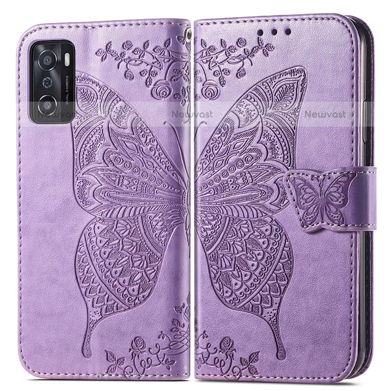 Leather Case Stands Butterfly Flip Cover Holder for Oppo A55S 5G Clove Purple