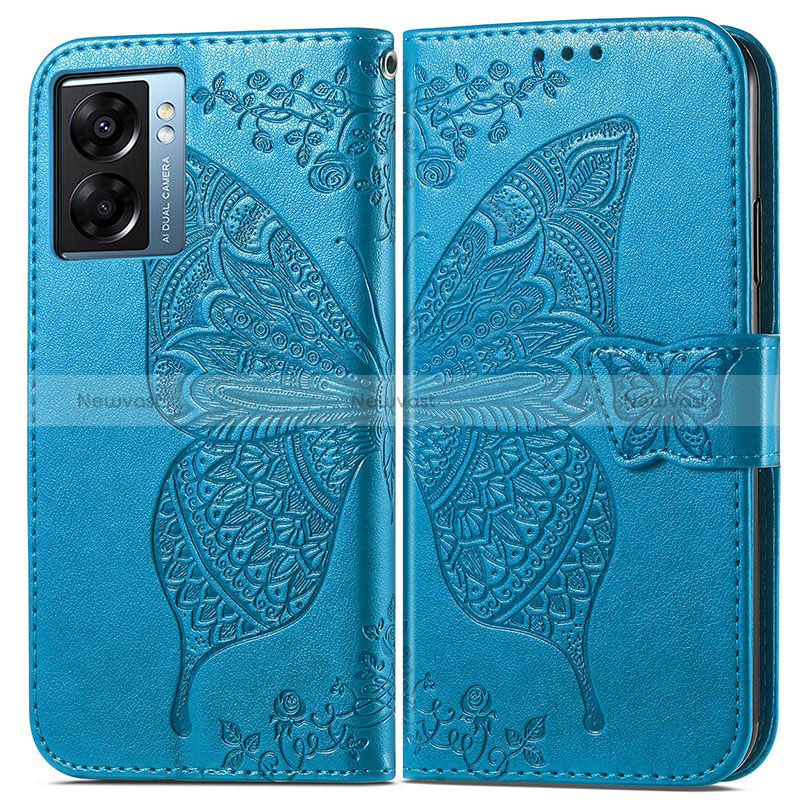 Leather Case Stands Butterfly Flip Cover Holder for Oppo A57 5G Blue