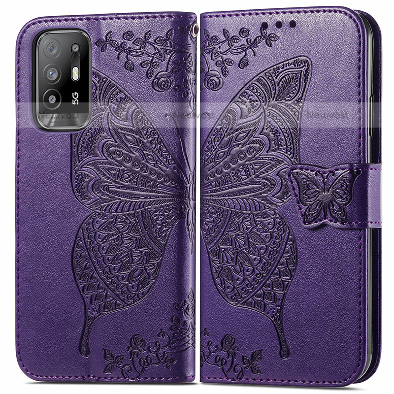 Leather Case Stands Butterfly Flip Cover Holder for Oppo A94 5G Purple