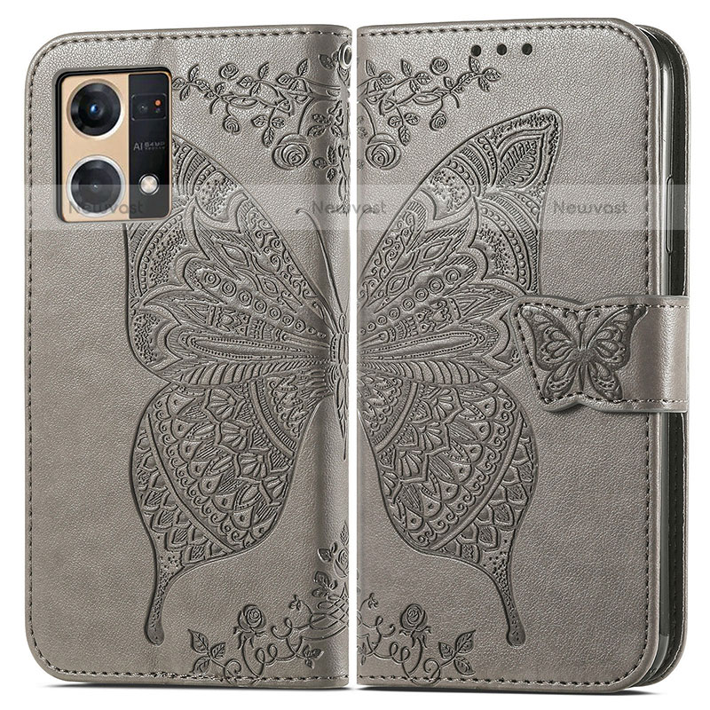 Leather Case Stands Butterfly Flip Cover Holder for Oppo F21 Pro 4G Gray