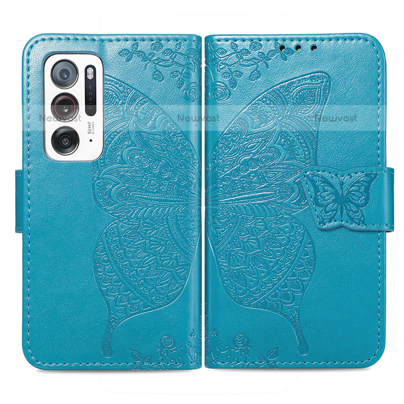 Leather Case Stands Butterfly Flip Cover Holder for Oppo Find N 5G Blue