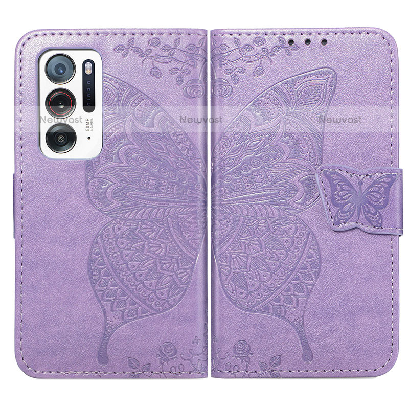 Leather Case Stands Butterfly Flip Cover Holder for Oppo Find N 5G Clove Purple