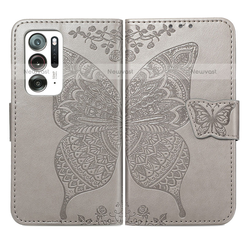 Leather Case Stands Butterfly Flip Cover Holder for Oppo Find N 5G Gray