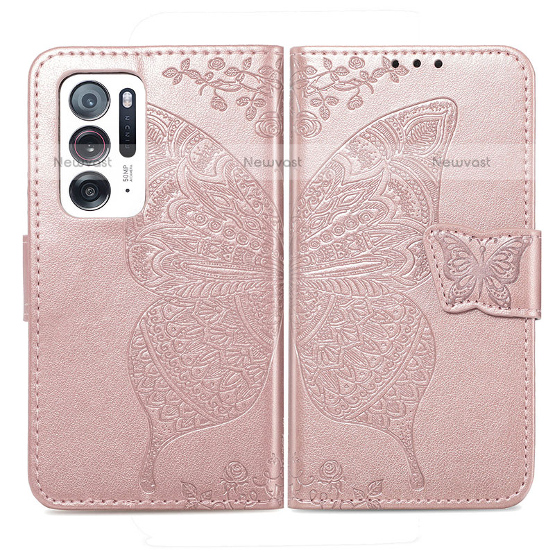 Leather Case Stands Butterfly Flip Cover Holder for Oppo Find N 5G Pink