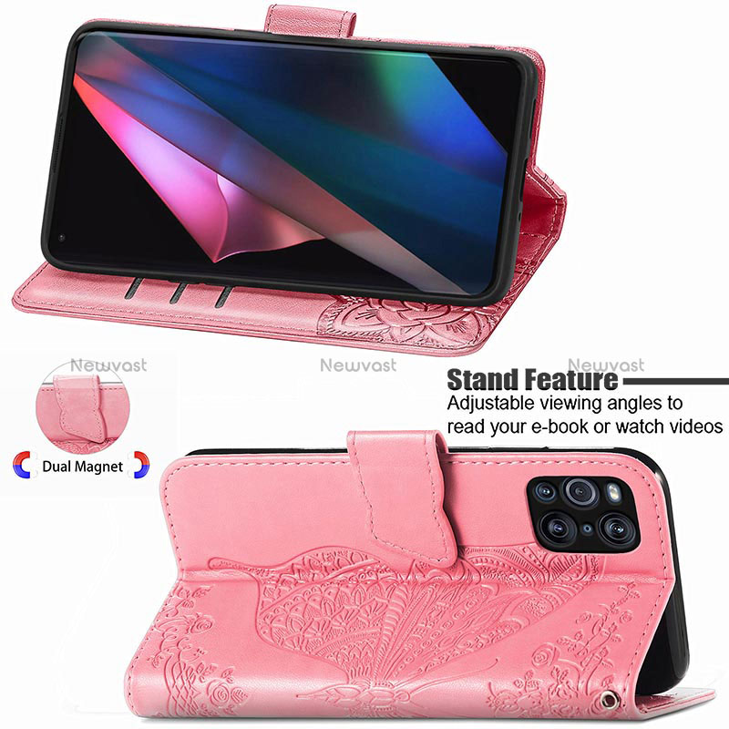 Leather Case Stands Butterfly Flip Cover Holder for Oppo Find X3 5G