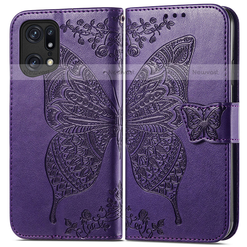 Leather Case Stands Butterfly Flip Cover Holder for Oppo Find X5 Pro 5G