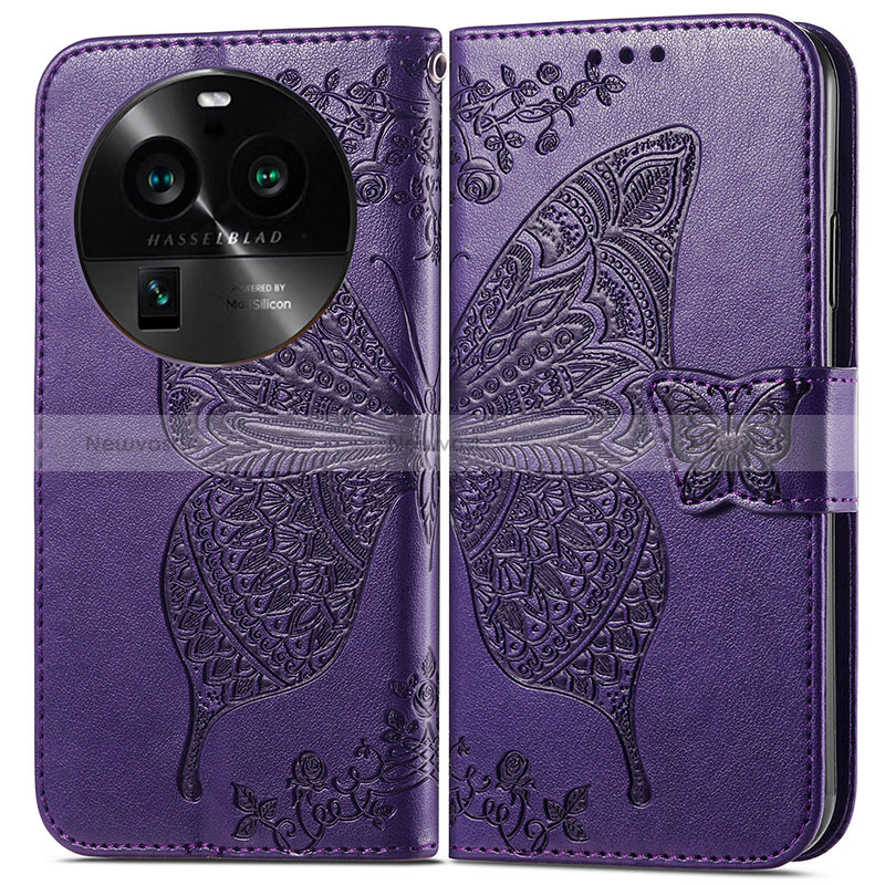 Leather Case Stands Butterfly Flip Cover Holder for Oppo Find X6 5G Purple