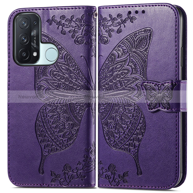 Leather Case Stands Butterfly Flip Cover Holder for Oppo Reno5 A Purple