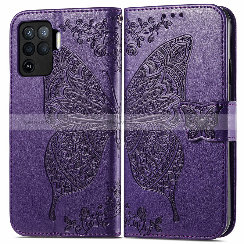 Leather Case Stands Butterfly Flip Cover Holder for Oppo Reno5 Lite