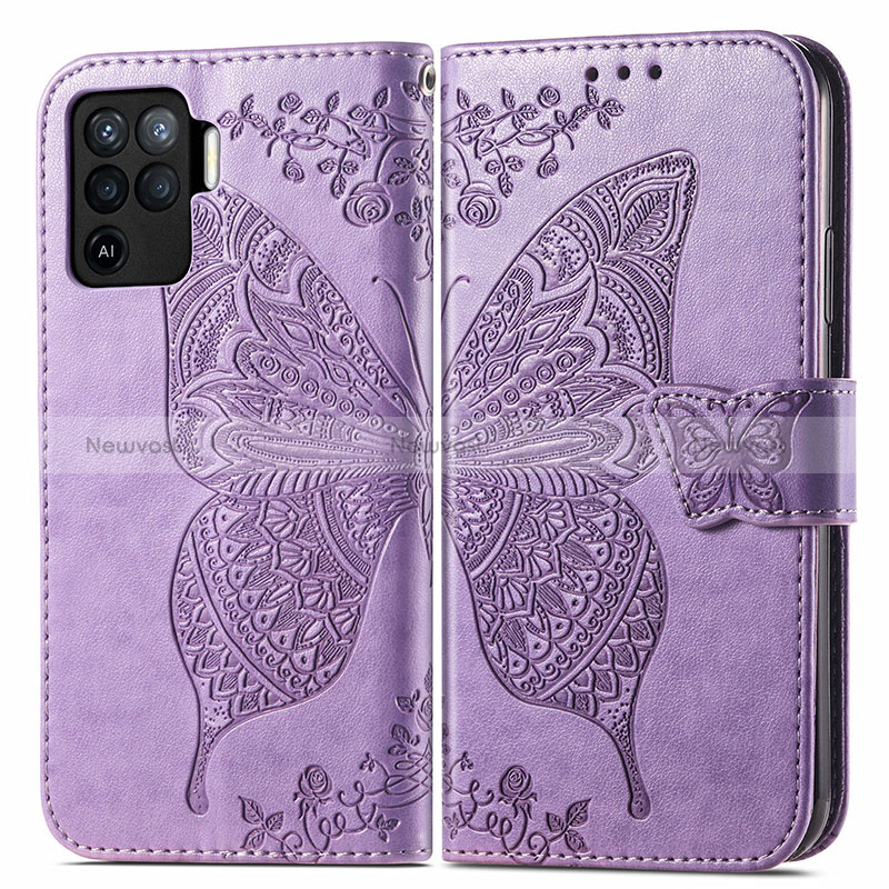 Leather Case Stands Butterfly Flip Cover Holder for Oppo Reno5 Lite Clove Purple