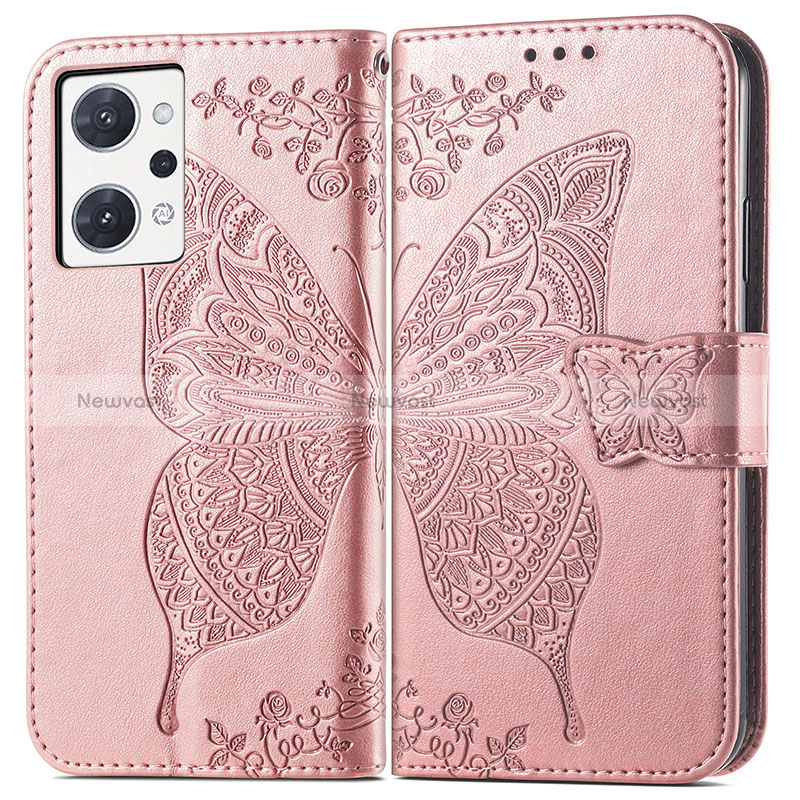 Leather Case Stands Butterfly Flip Cover Holder for Oppo Reno7 A Pink