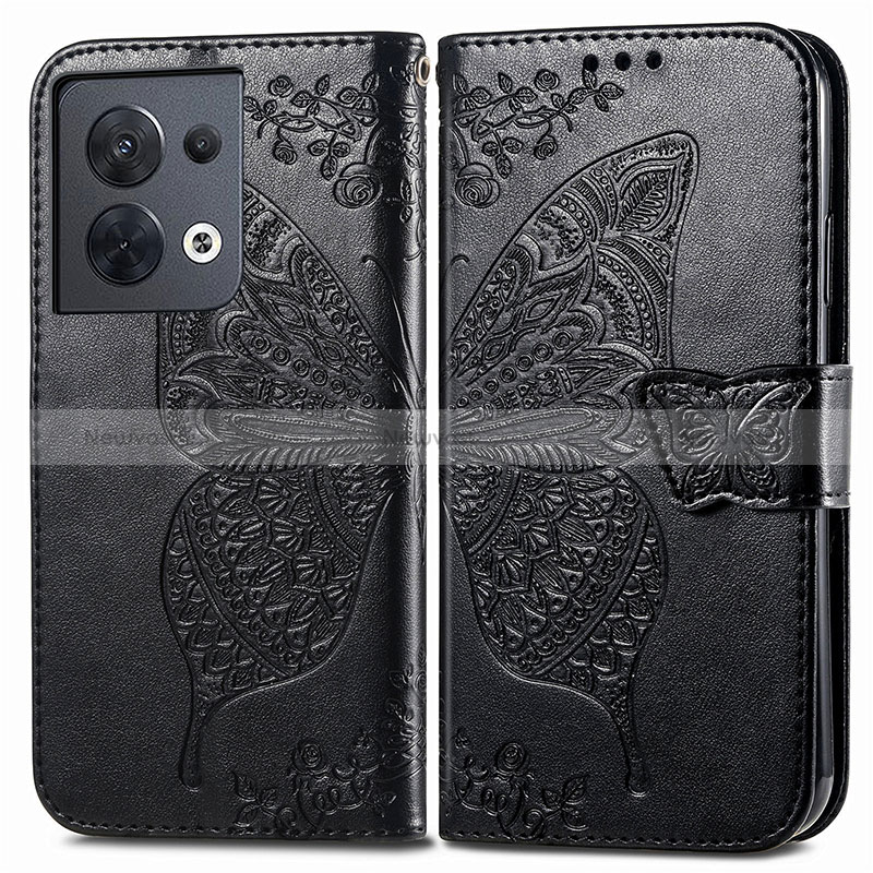 Leather Case Stands Butterfly Flip Cover Holder for Oppo Reno8 5G Black