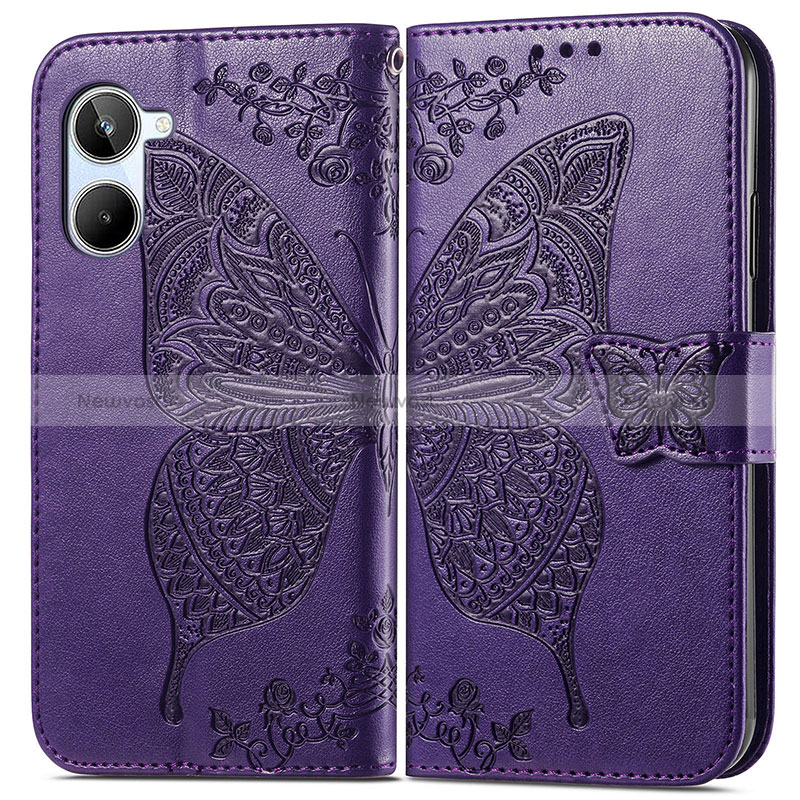 Leather Case Stands Butterfly Flip Cover Holder for Realme 10 4G Purple