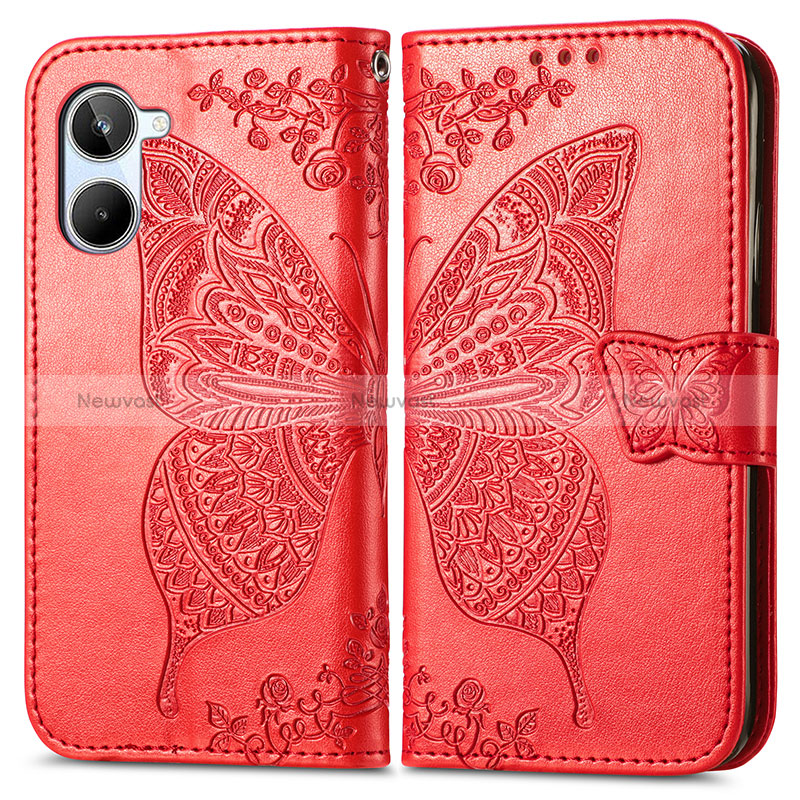 Leather Case Stands Butterfly Flip Cover Holder for Realme 10 4G Red