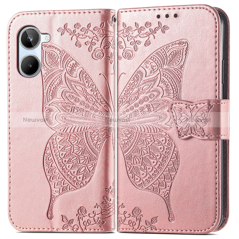 Leather Case Stands Butterfly Flip Cover Holder for Realme 10 4G Rose Gold