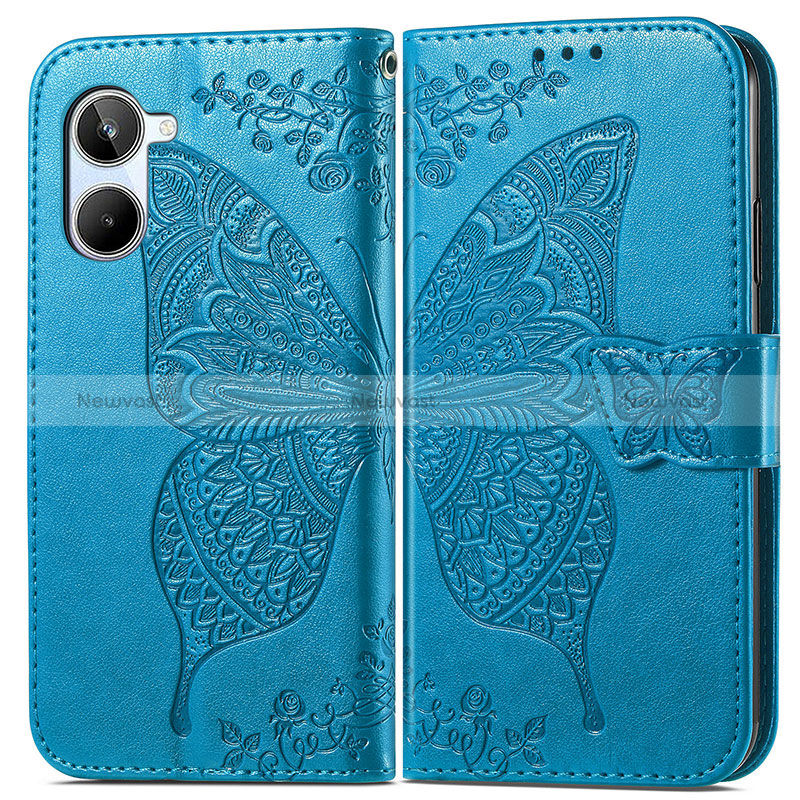 Leather Case Stands Butterfly Flip Cover Holder for Realme 10 Pro 5G Blue