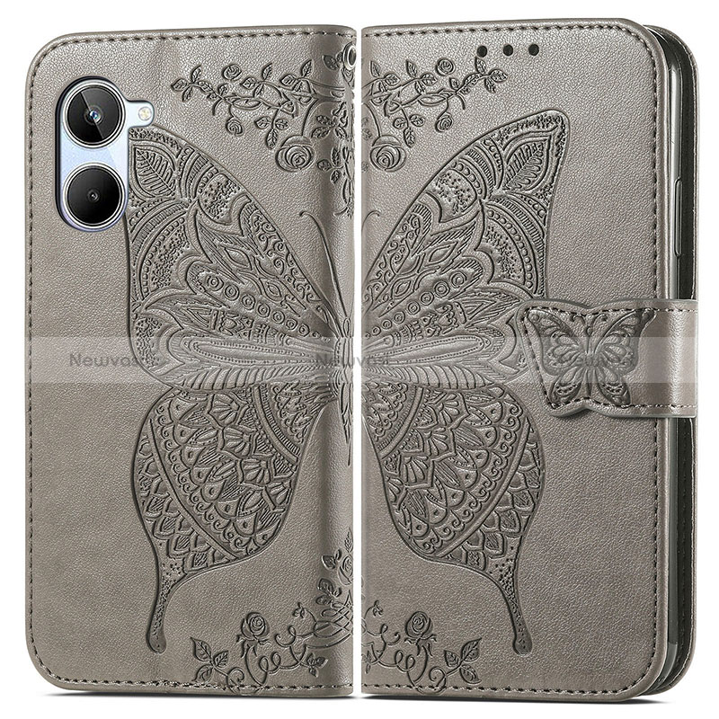 Leather Case Stands Butterfly Flip Cover Holder for Realme 10 Pro 5G Gray