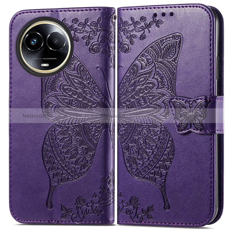 Leather Case Stands Butterfly Flip Cover Holder for Realme 11 5G Purple