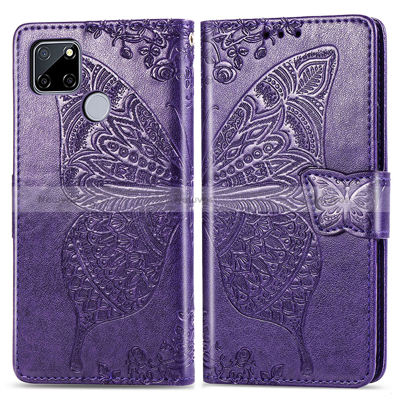 Leather Case Stands Butterfly Flip Cover Holder for Realme 7i RMX2193 Purple