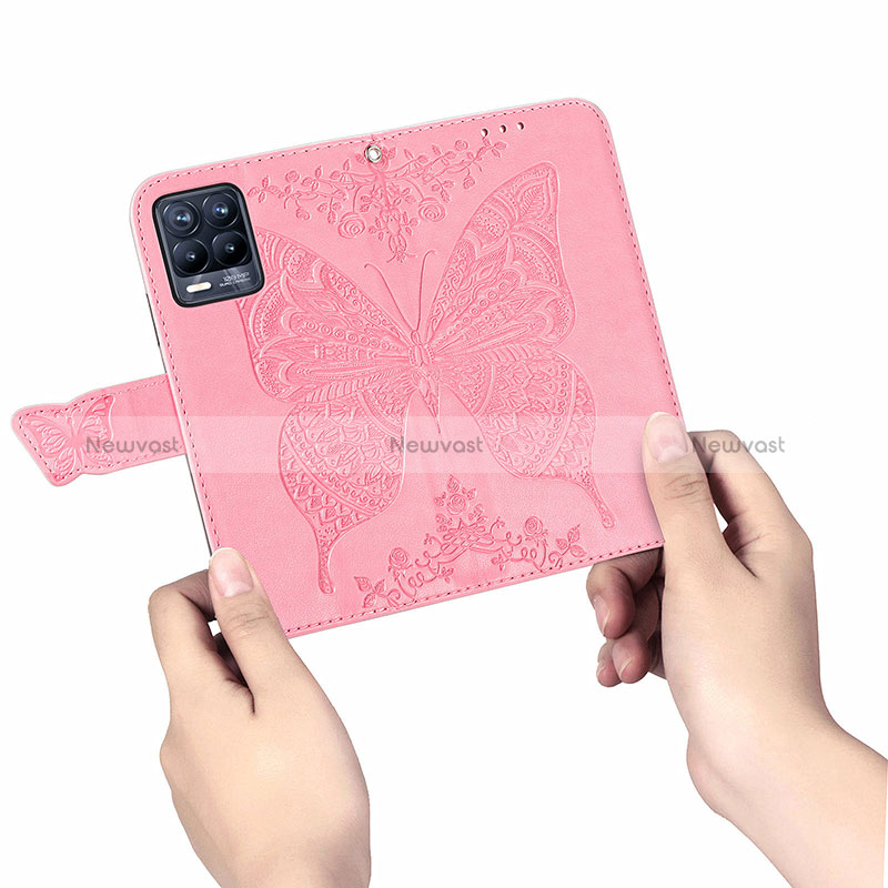 Leather Case Stands Butterfly Flip Cover Holder for Realme 8 4G