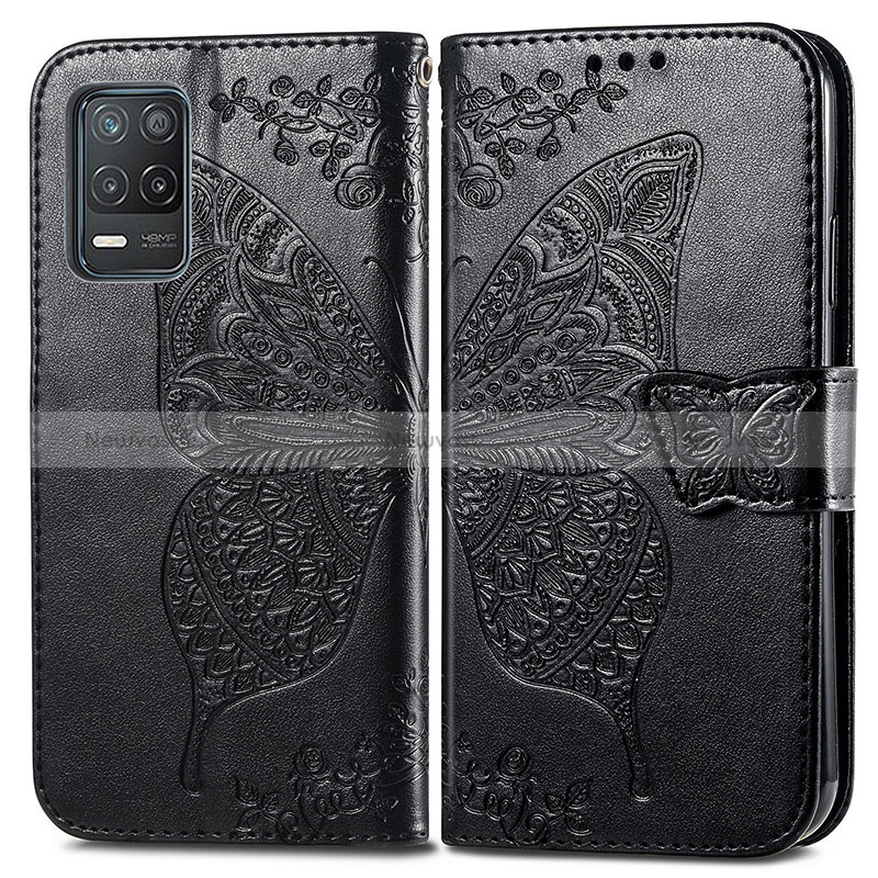 Leather Case Stands Butterfly Flip Cover Holder for Realme 8 5G Black