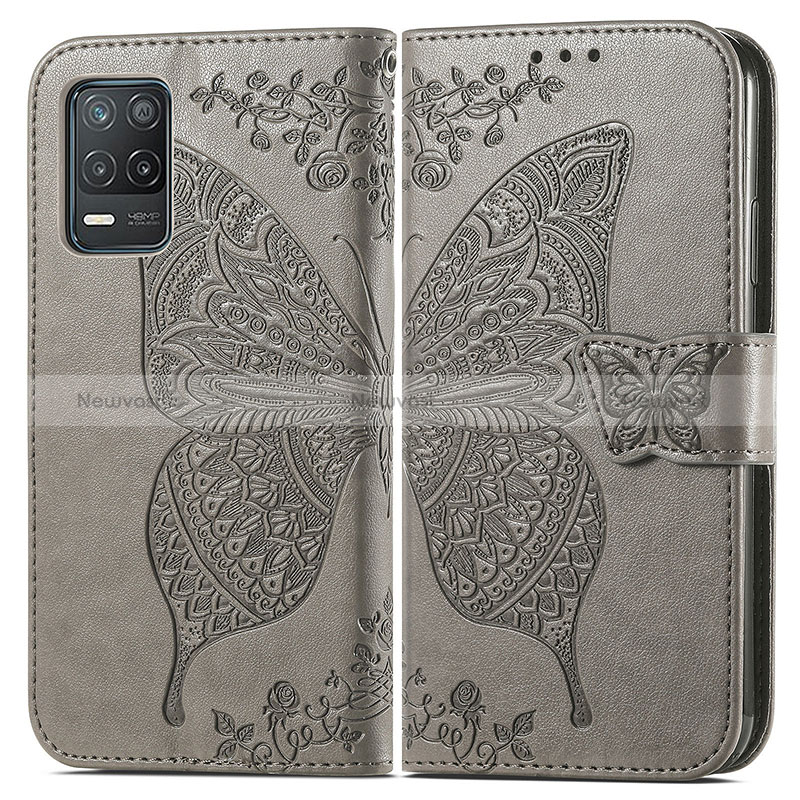 Leather Case Stands Butterfly Flip Cover Holder for Realme 9 5G India Gray