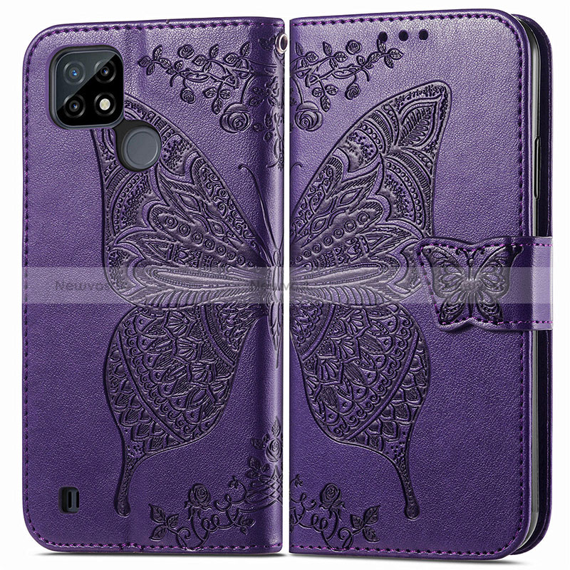 Leather Case Stands Butterfly Flip Cover Holder for Realme C21Y