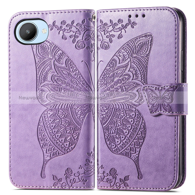 Leather Case Stands Butterfly Flip Cover Holder for Realme C30 Clove Purple