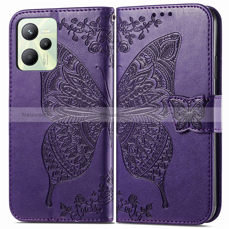 Leather Case Stands Butterfly Flip Cover Holder for Realme C35