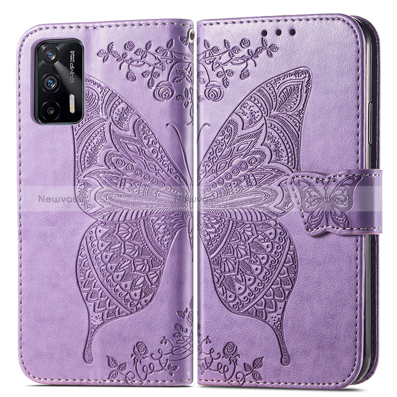 Leather Case Stands Butterfly Flip Cover Holder for Realme GT 5G Clove Purple