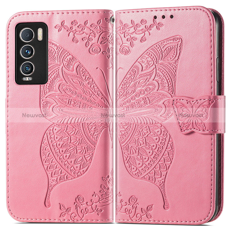 Leather Case Stands Butterfly Flip Cover Holder for Realme GT Master Explorer 5G Hot Pink