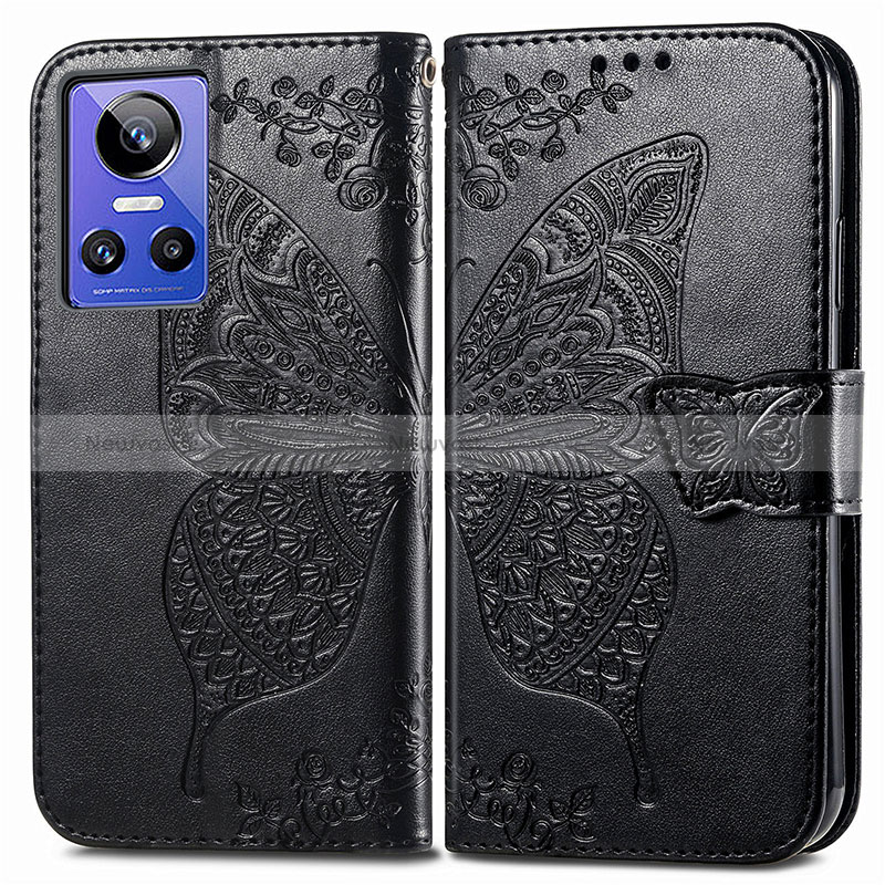 Leather Case Stands Butterfly Flip Cover Holder for Realme GT Neo3 5G Black