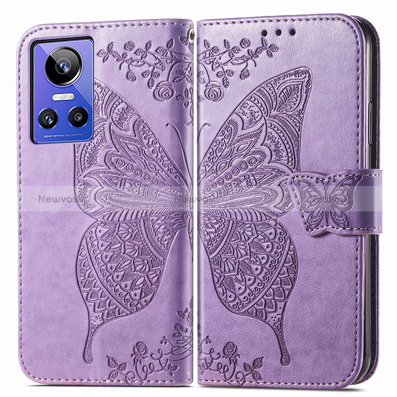 Leather Case Stands Butterfly Flip Cover Holder for Realme GT Neo3 5G Clove Purple