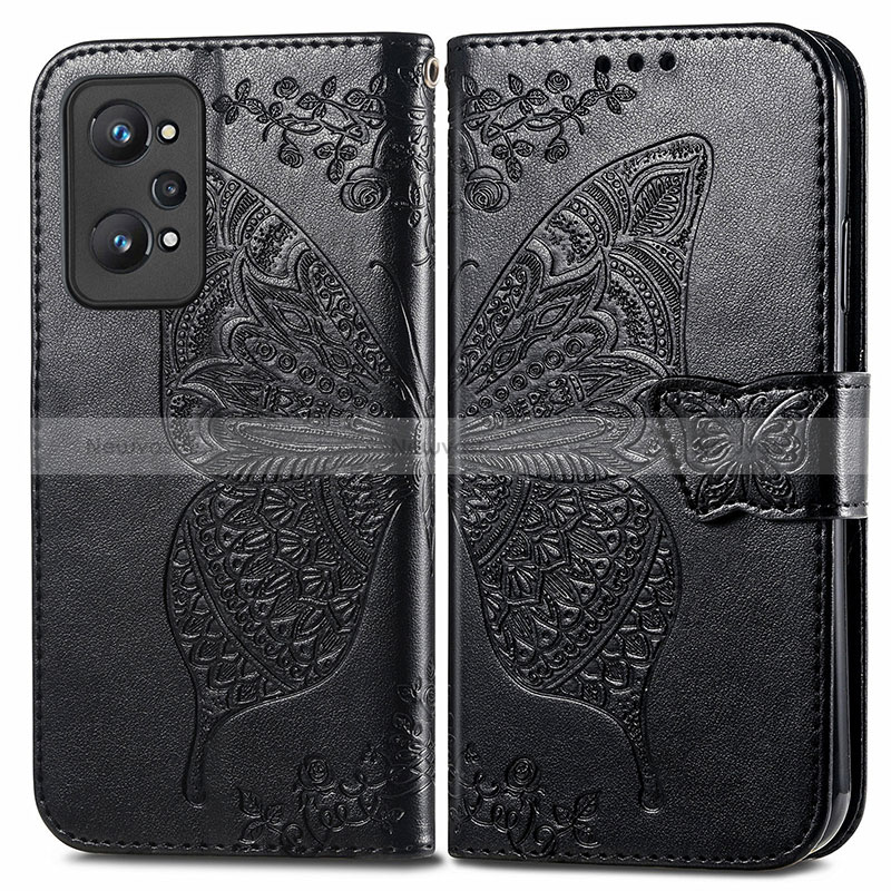 Leather Case Stands Butterfly Flip Cover Holder for Realme GT2 5G Black