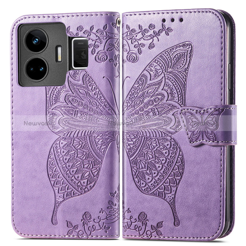 Leather Case Stands Butterfly Flip Cover Holder for Realme GT5 5G Clove Purple