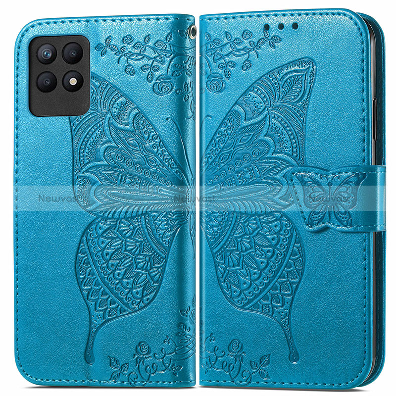 Leather Case Stands Butterfly Flip Cover Holder for Realme Narzo 50 4G Blue