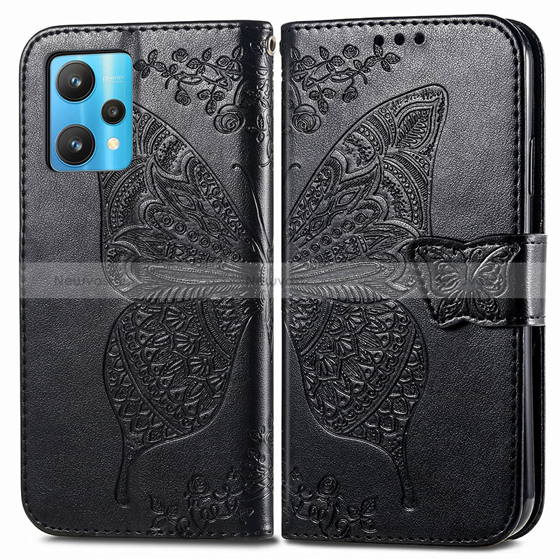 Leather Case Stands Butterfly Flip Cover Holder for Realme Narzo 50 Pro 5G Black