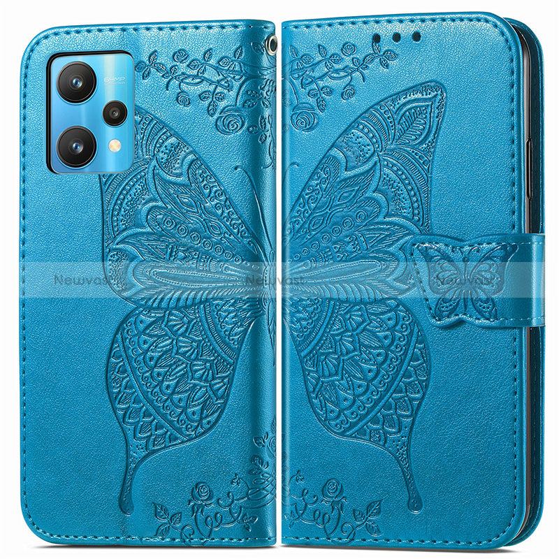 Leather Case Stands Butterfly Flip Cover Holder for Realme Narzo 50 Pro 5G Blue