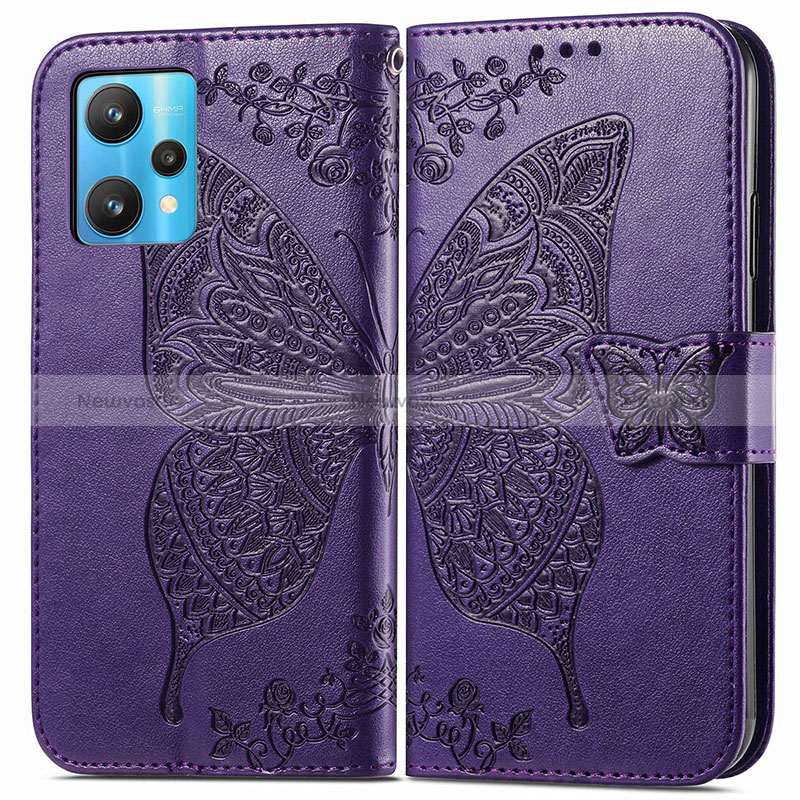 Leather Case Stands Butterfly Flip Cover Holder for Realme Narzo 50 Pro 5G Purple