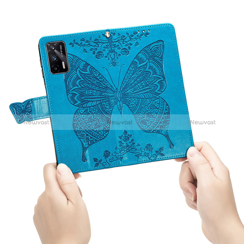 Leather Case Stands Butterfly Flip Cover Holder for Realme Q3 Pro 5G