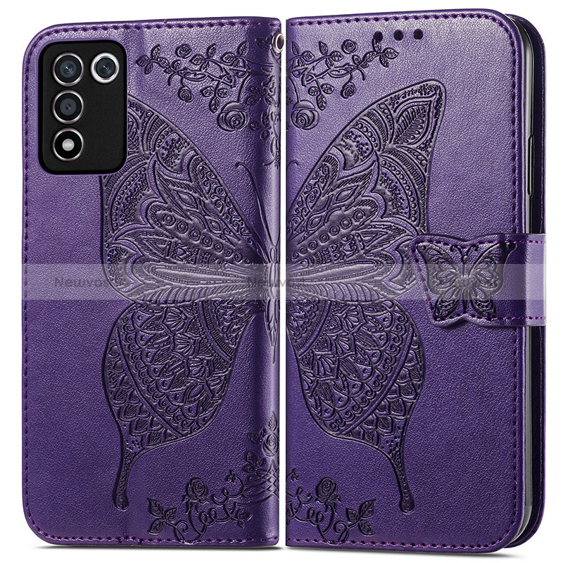 Leather Case Stands Butterfly Flip Cover Holder for Realme Q3s 5G Purple