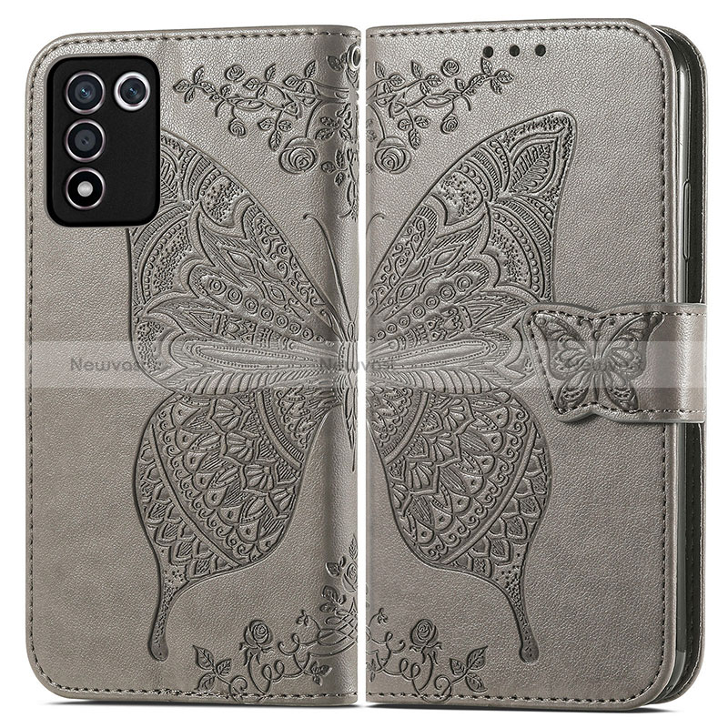 Leather Case Stands Butterfly Flip Cover Holder for Realme Q3t 5G Gray