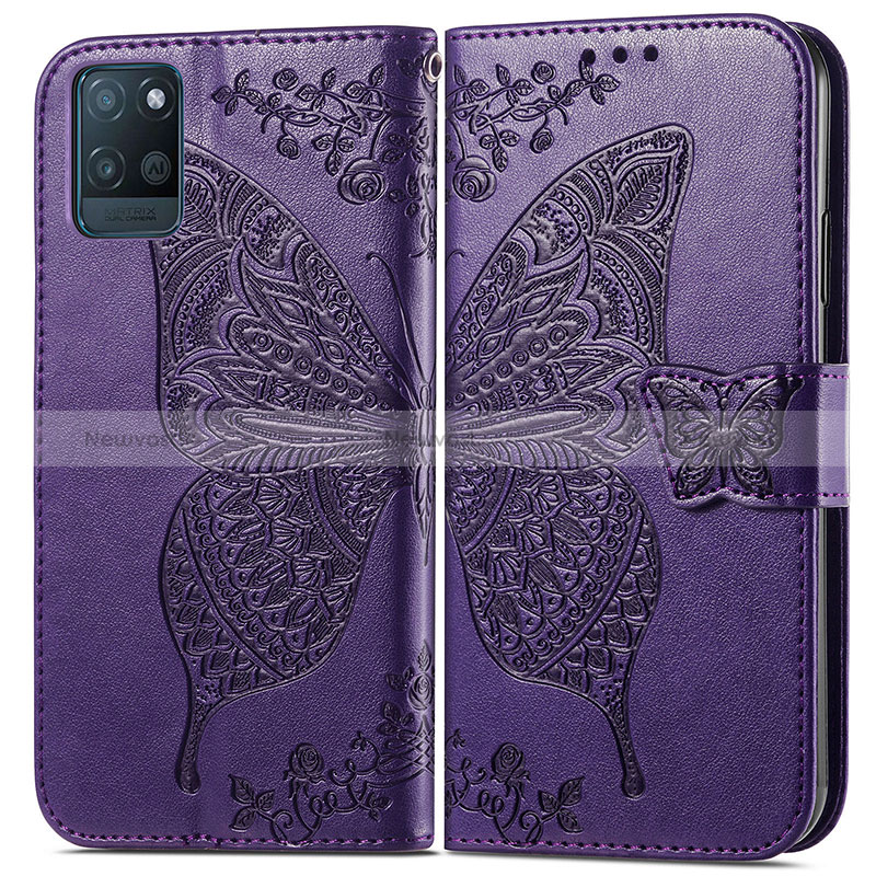 Leather Case Stands Butterfly Flip Cover Holder for Realme V11 5G Purple