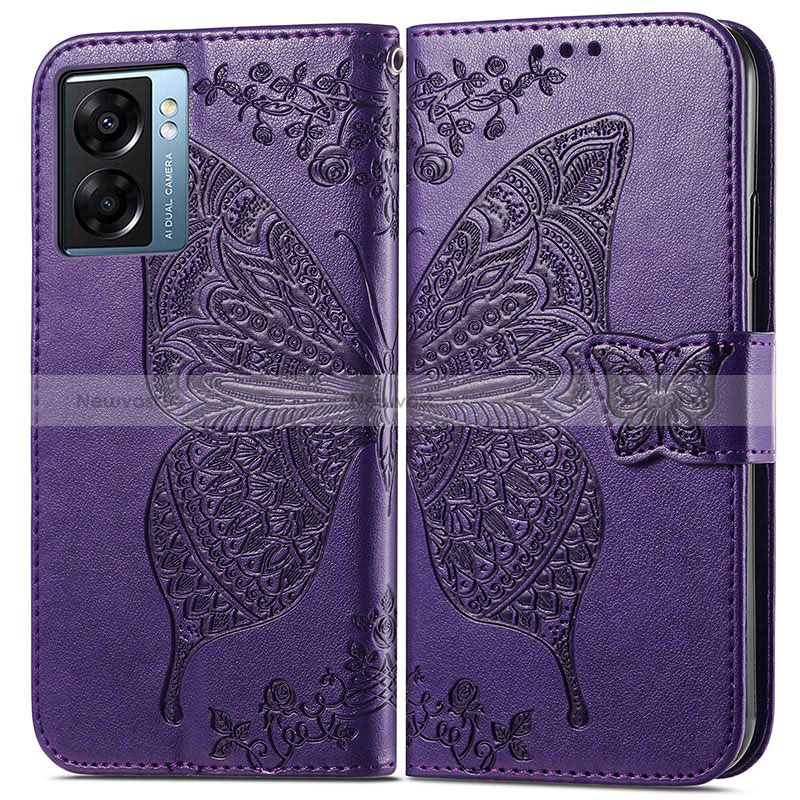 Leather Case Stands Butterfly Flip Cover Holder for Realme V23 5G Purple