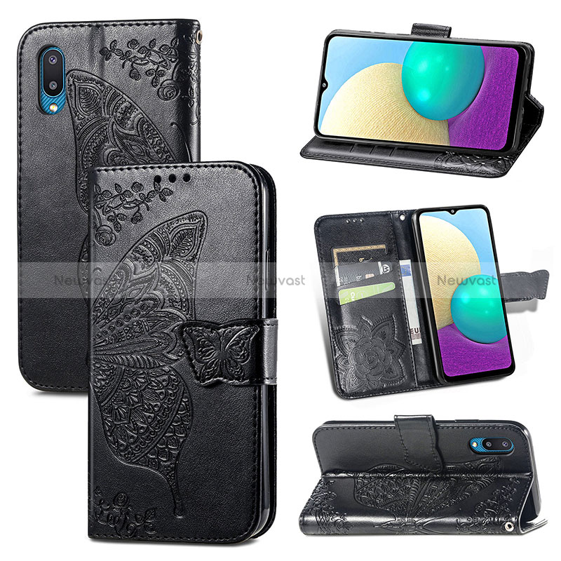 Leather Case Stands Butterfly Flip Cover Holder for Samsung Galaxy A02