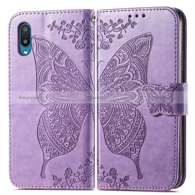 Leather Case Stands Butterfly Flip Cover Holder for Samsung Galaxy A02 Clove Purple