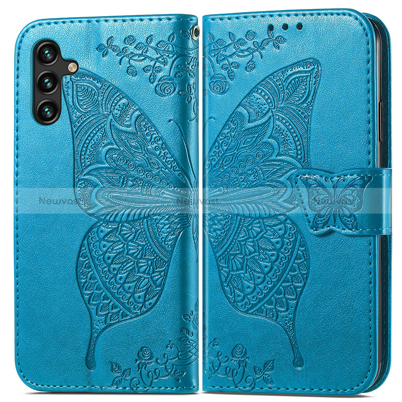 Leather Case Stands Butterfly Flip Cover Holder for Samsung Galaxy A04s Blue