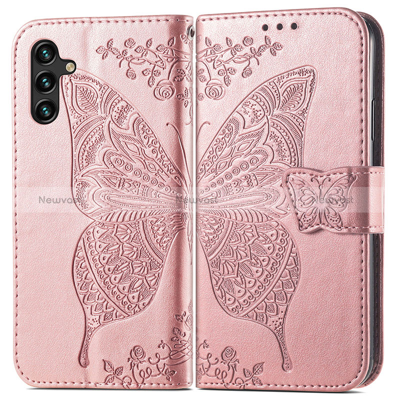 Leather Case Stands Butterfly Flip Cover Holder for Samsung Galaxy A04s Pink