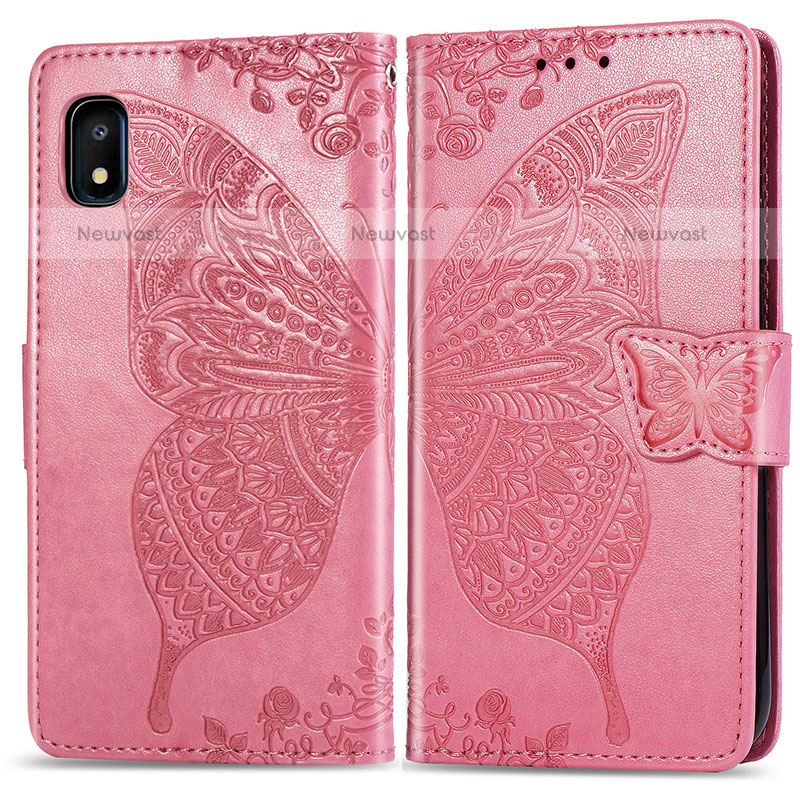 Leather Case Stands Butterfly Flip Cover Holder for Samsung Galaxy A10e Hot Pink